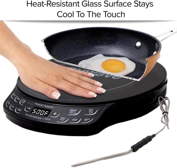 Nuwave Diamond Induction Cooktop, New & Improved Electric Burner with Probe, 91 Temps 50°F to 500°F, 6.5” Heating Coil, Shatter-Proof Ceramic Glass, 3 Wattage Settings, Ideal for Dorms, RVs & Apts - Image 4
